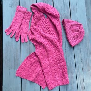 J. Crew cashmere blend matching set hat, gloves, scarf
